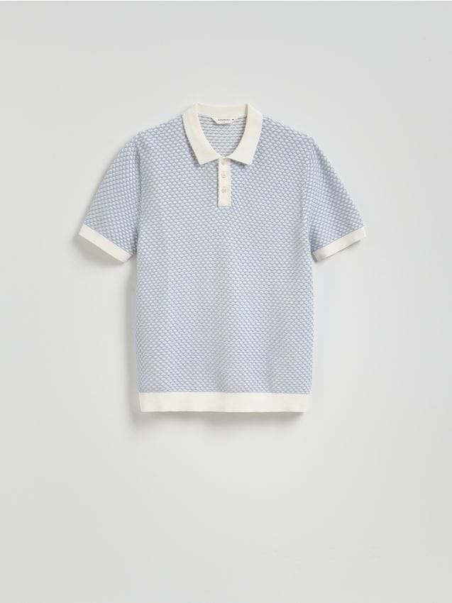Reserved - Sweter polo ze strukturalnej dzianiny - jasnoniebieski