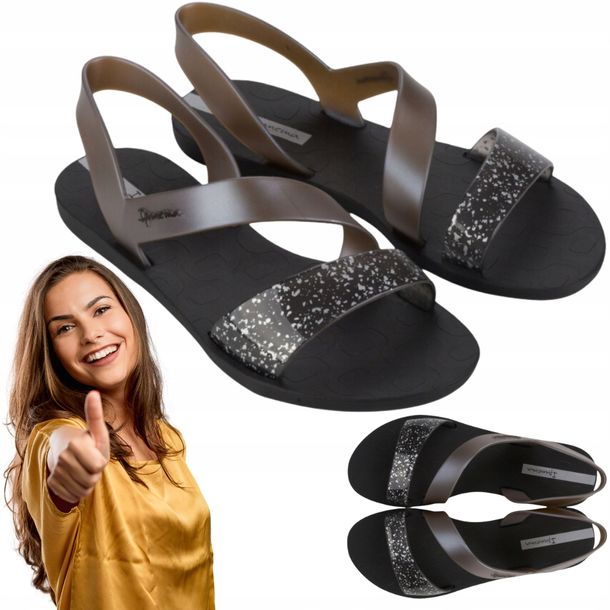 Sandały damskie Sportowe Ipanema Vibe Płaskie Eleganckie Wygodne czarne 38