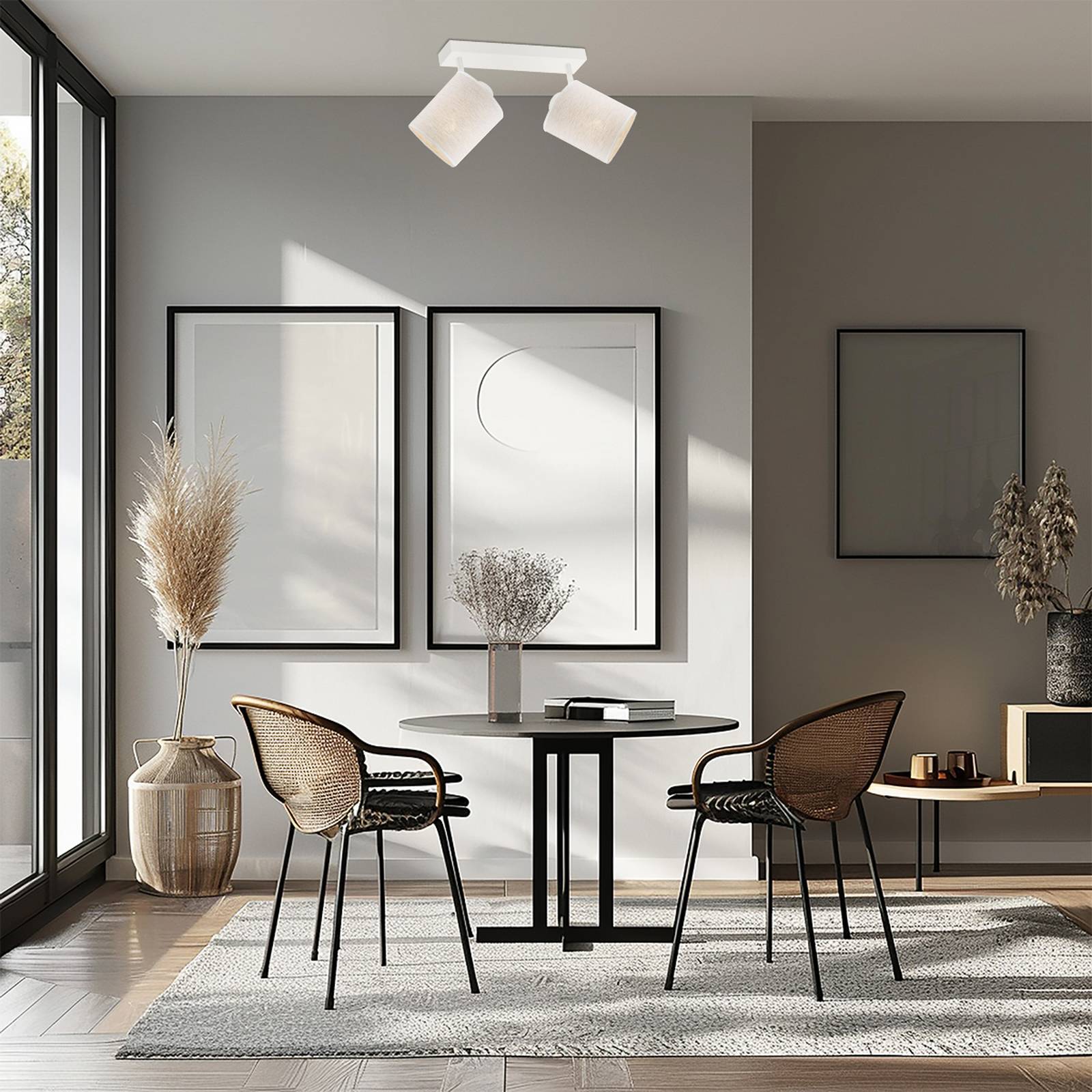 Argon Lampa sufitowa Suerte, kremowa biel, tkanina lniana, 2-punktowa