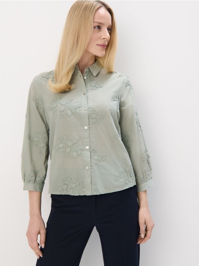 Mohito - Bawełniana zielona koszula z haftem - zielony