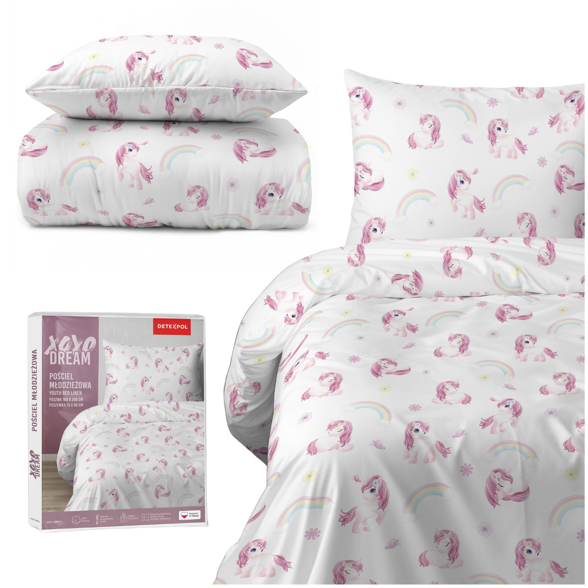 Pościel BAWEŁNIANA 160x200 komplet 2 części poszewka 70x80 młodzieżowa