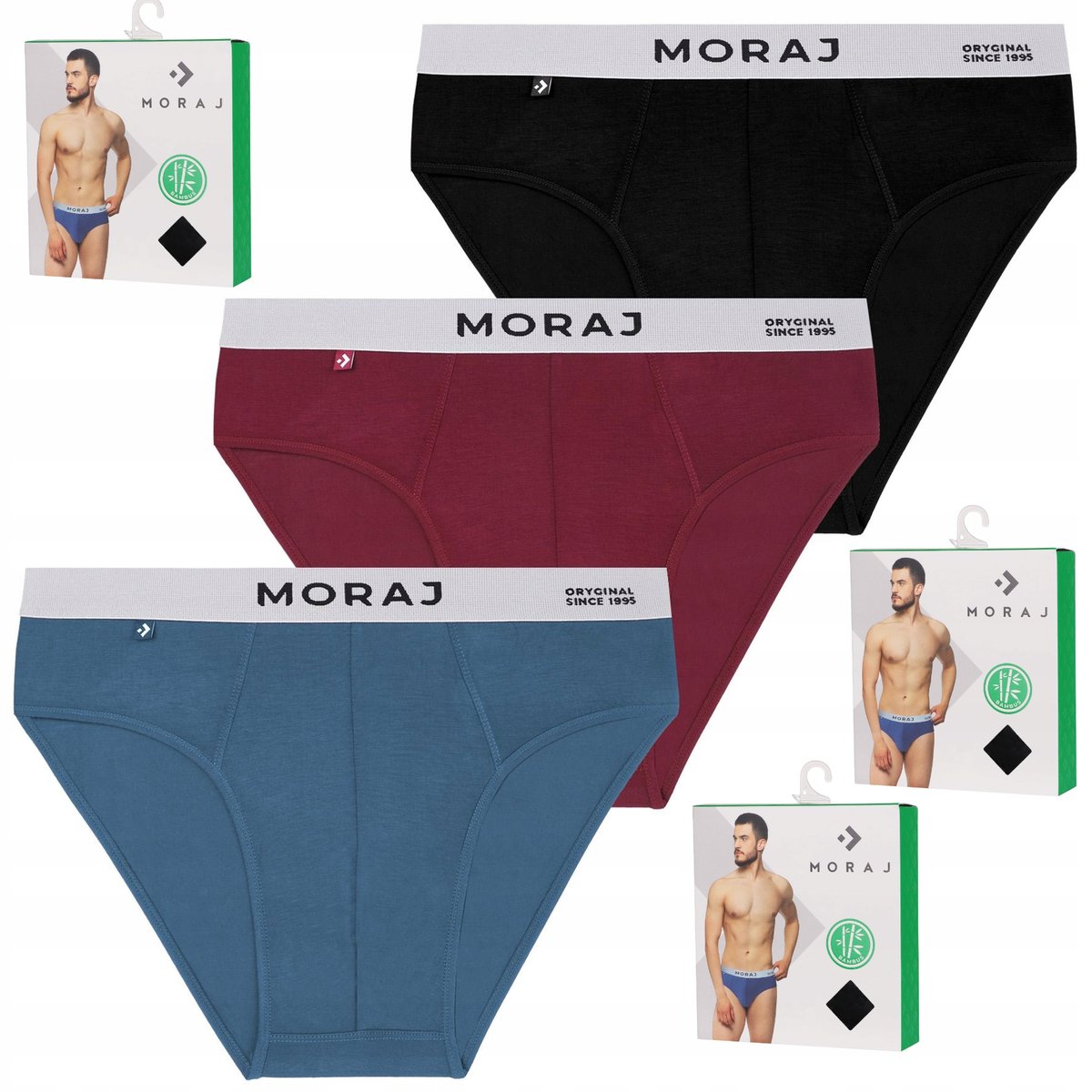 SLIPY MAJTKI MĘSKIE BAMBUSOWE WISKOZA KLASYCZNE KOLOROWE 3-SZT MORAJ - XL