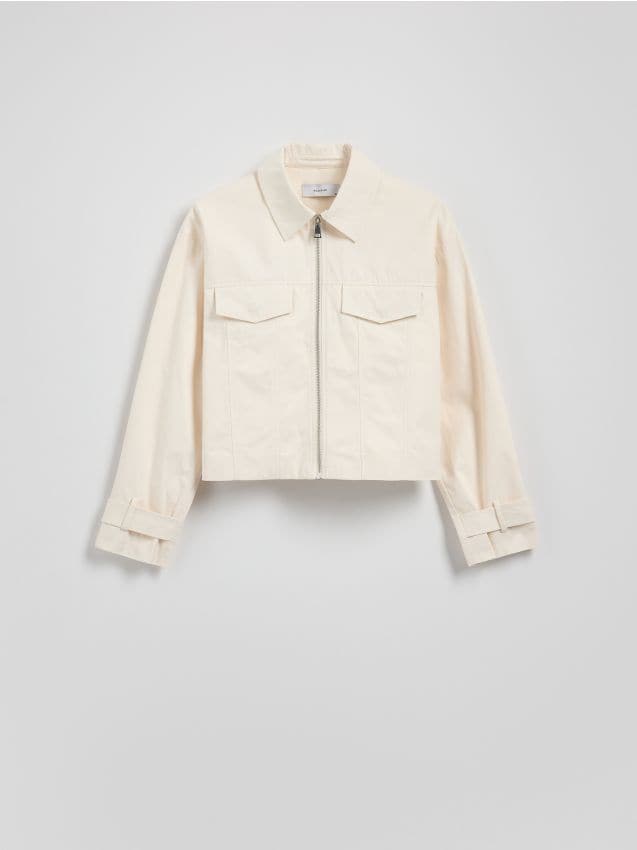 Reserved - Krótka kurtka z kołnierzykiem - złamana biel