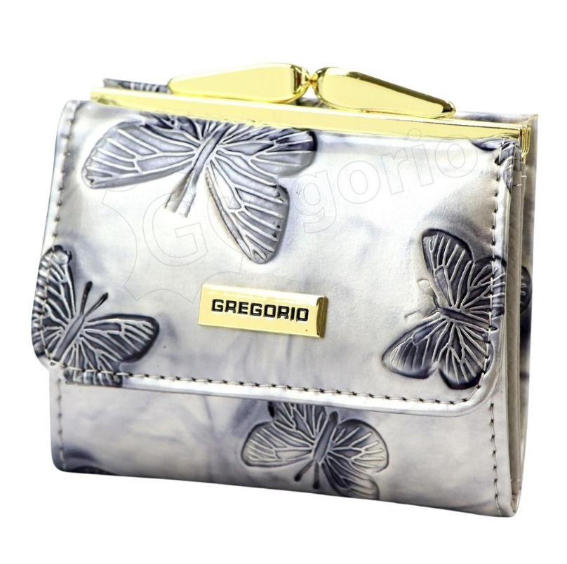 Portfel Damski Skórzany GREGORIO Skóra Licowa Lakierowany Mały Z Klamrą BTS-126 KREMOWY 9.5 x 8 x 2.5 [cm]