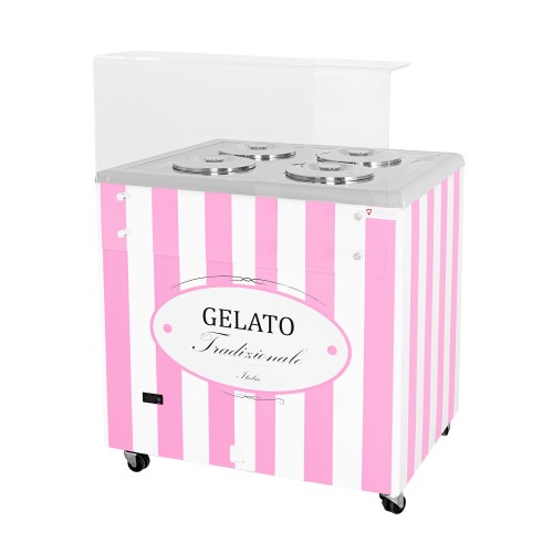 Dystrybutor do lodów witryna do lodów konserwator retro 4 tub okrągłe kuwety 843x670x895 mm GELATO POZETTI 4 PINK Resto Quality