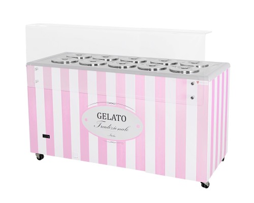Dystrybutor do lodów witryna do lodów konserwator retro 10 tub okrągłe kuwety 1503x670x895 mm GELATO POZETTI 10 PINK Resto Quality