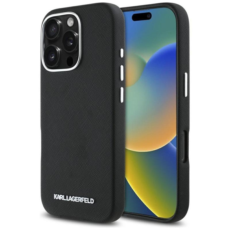 Karl Lagerfeld Etui Saffiano Full Wrapped MagSafe do iPhone 16 Pro, czarne