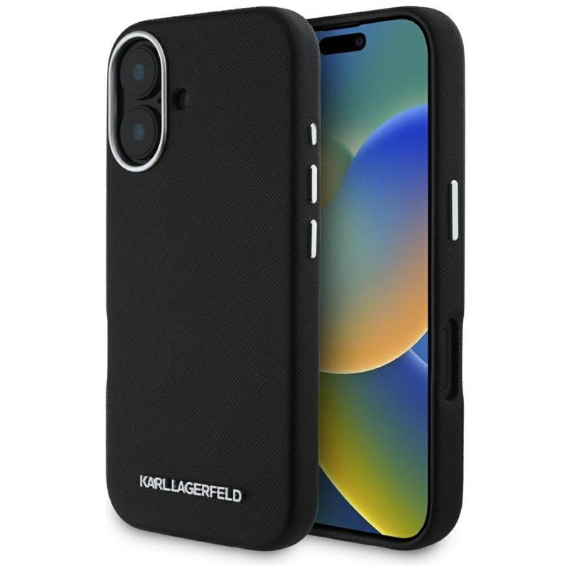 Karl Lagerfeld Etui Saffiano Full Wrapped MagSafe do iPhone 16, czarne