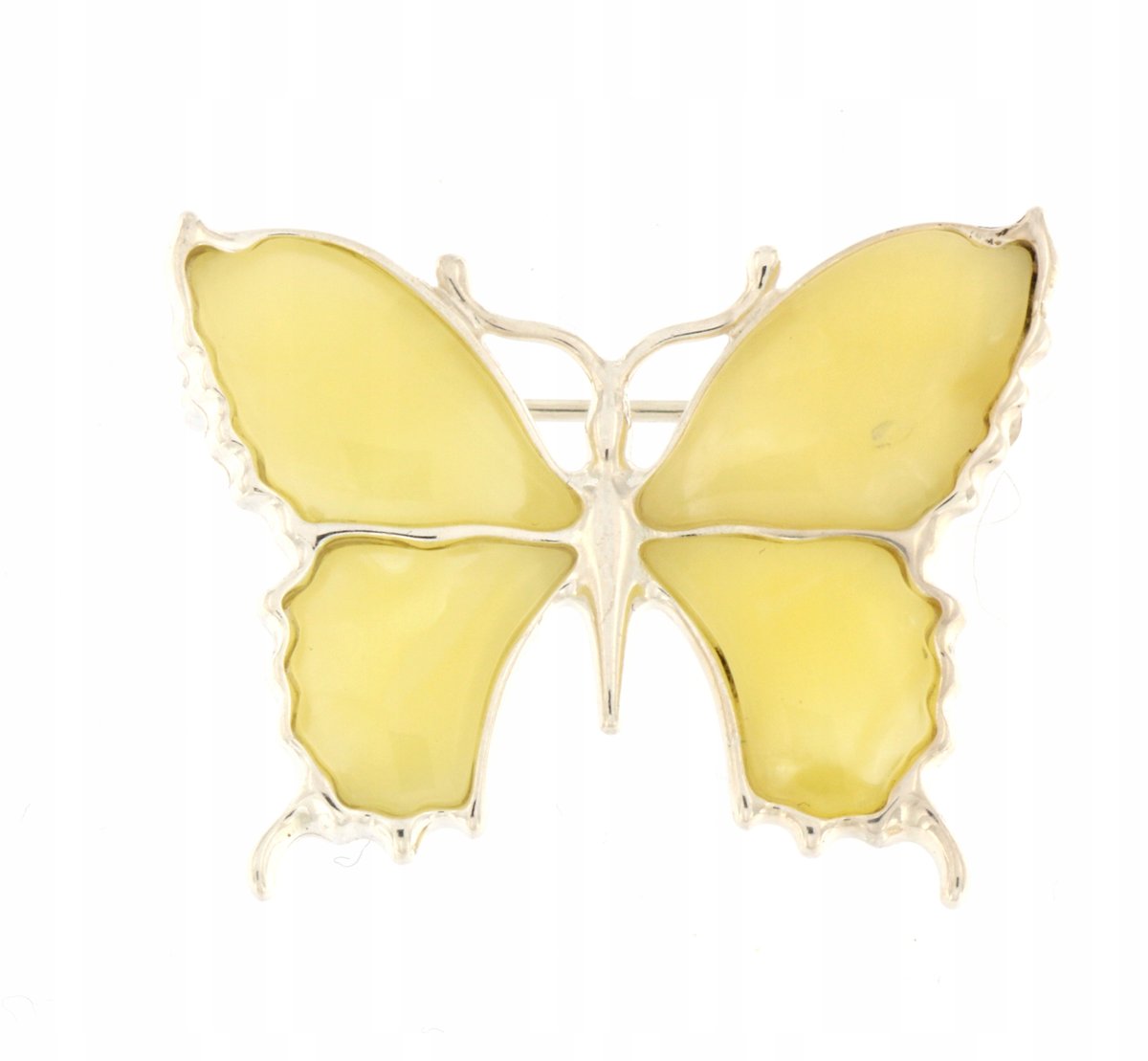 Broszka srebrna 925 motyw motyl, Broszka Bursztynowa - Żółta - Duża