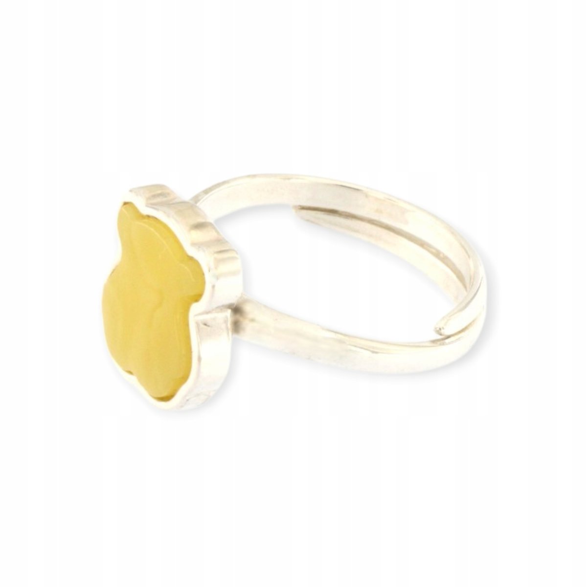 Pierścionek srebrny z bursztynem - pierścionek miś z bursztynem - mleczny