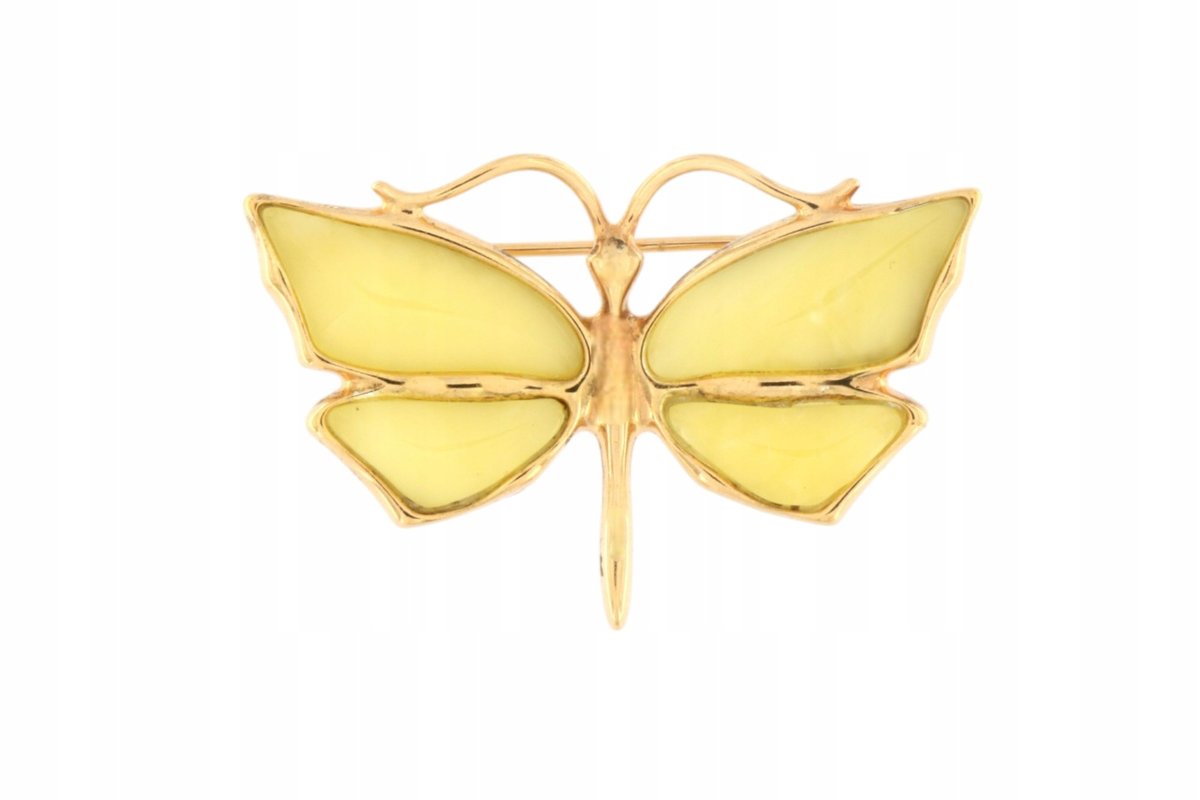 Broszka Ćma Pozłacana z Żółtym Bursztynem - Elegancja i Naturalne Piękno