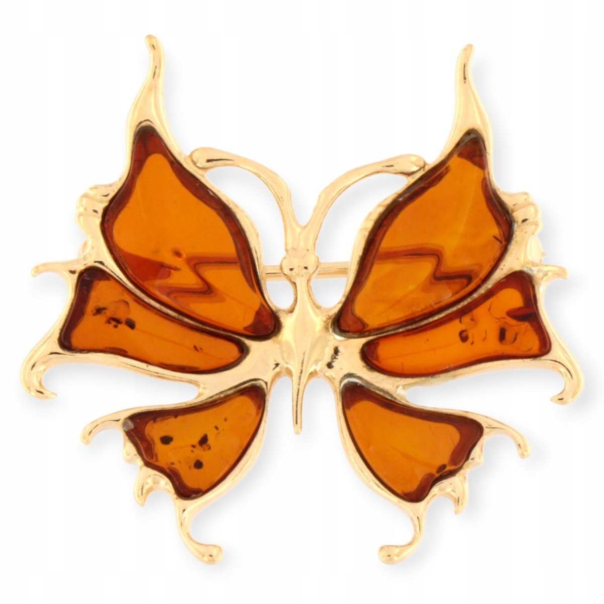 Broszka motyl, Broszka srebro pozłacane - koniak