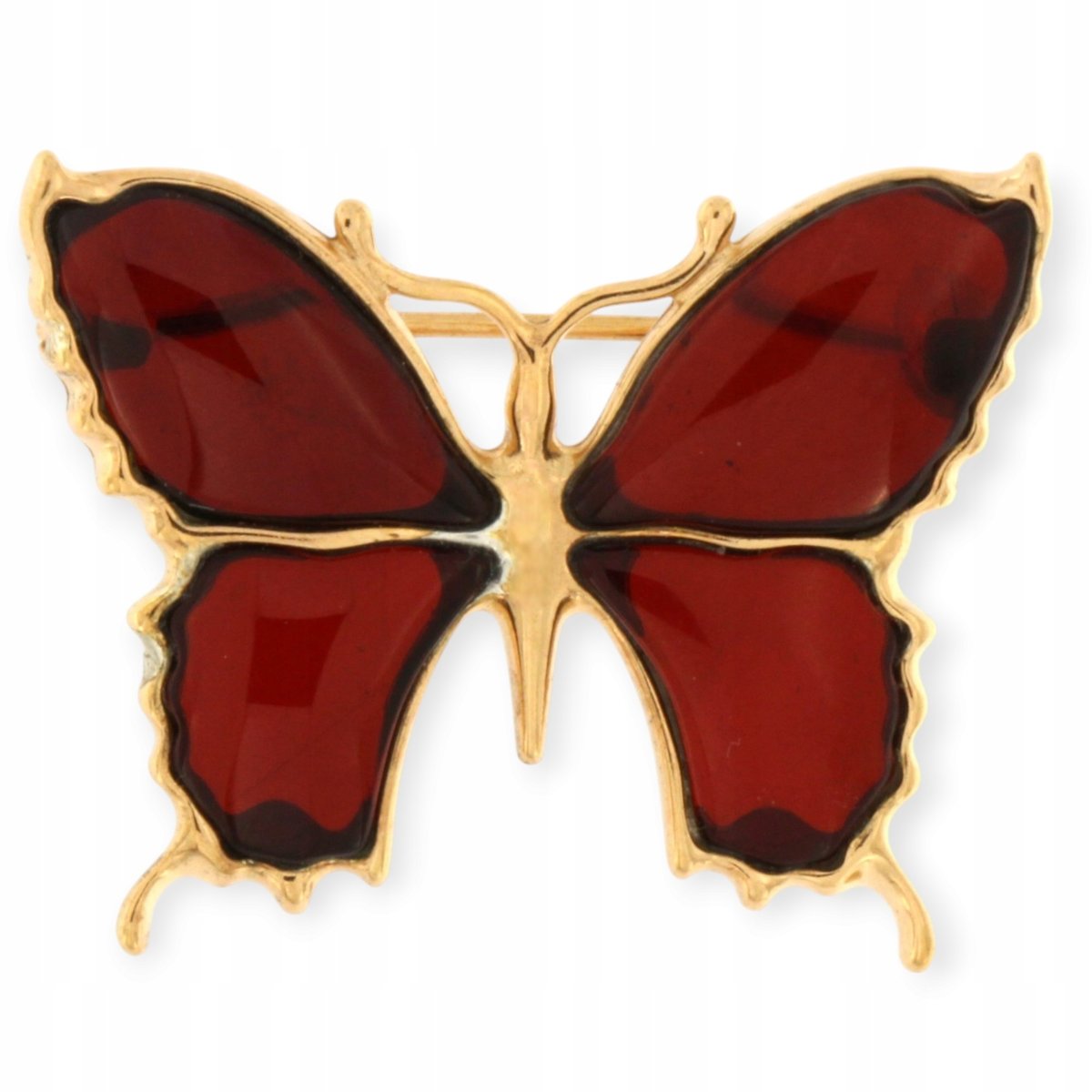 Broszka srebrna pozłacana motyw motyl, Broszka Bursztynowa - wiśnia