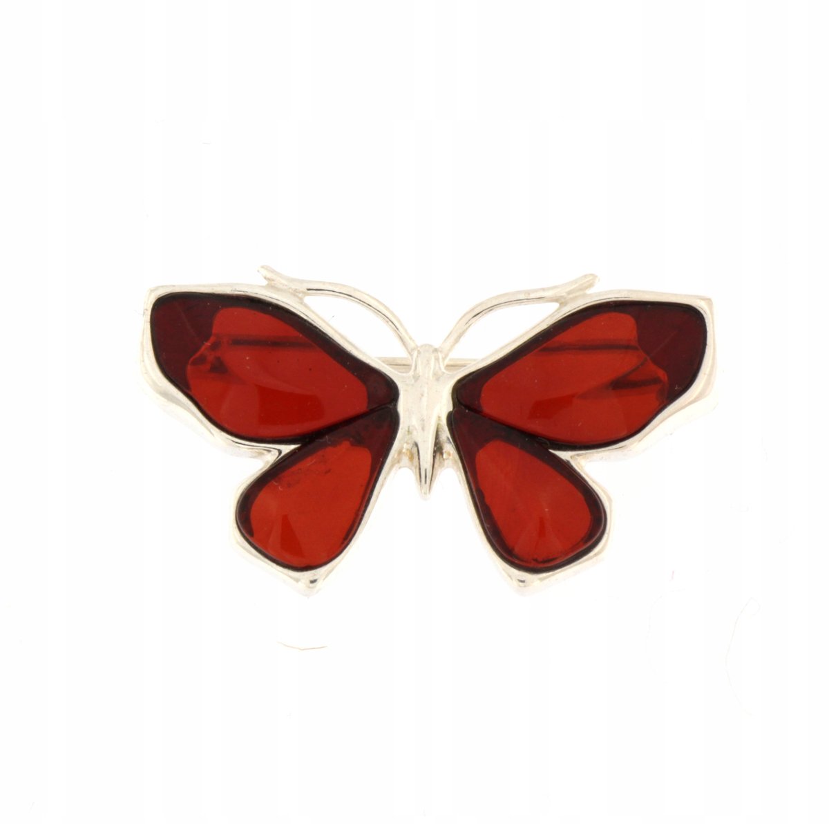 Srebrna broszka 925 z bursztynem wiśniowym w kształcie ćmy - elegancja