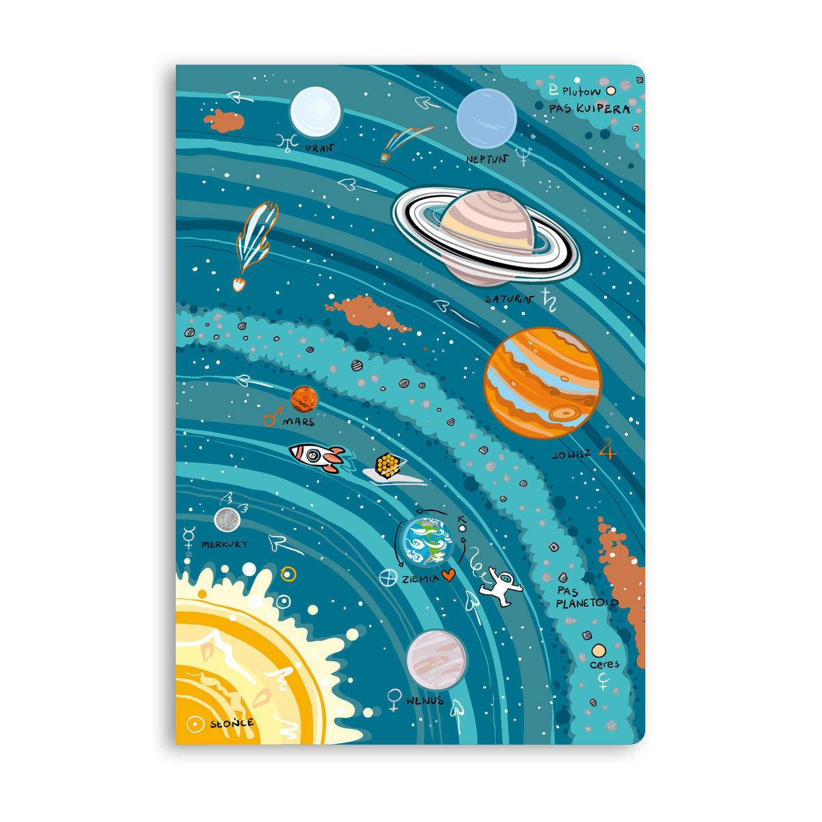 Zeszyt A5 Gliniana Kura KOSMOS UKŁAD SŁONECZNY 60 kartek, kratka