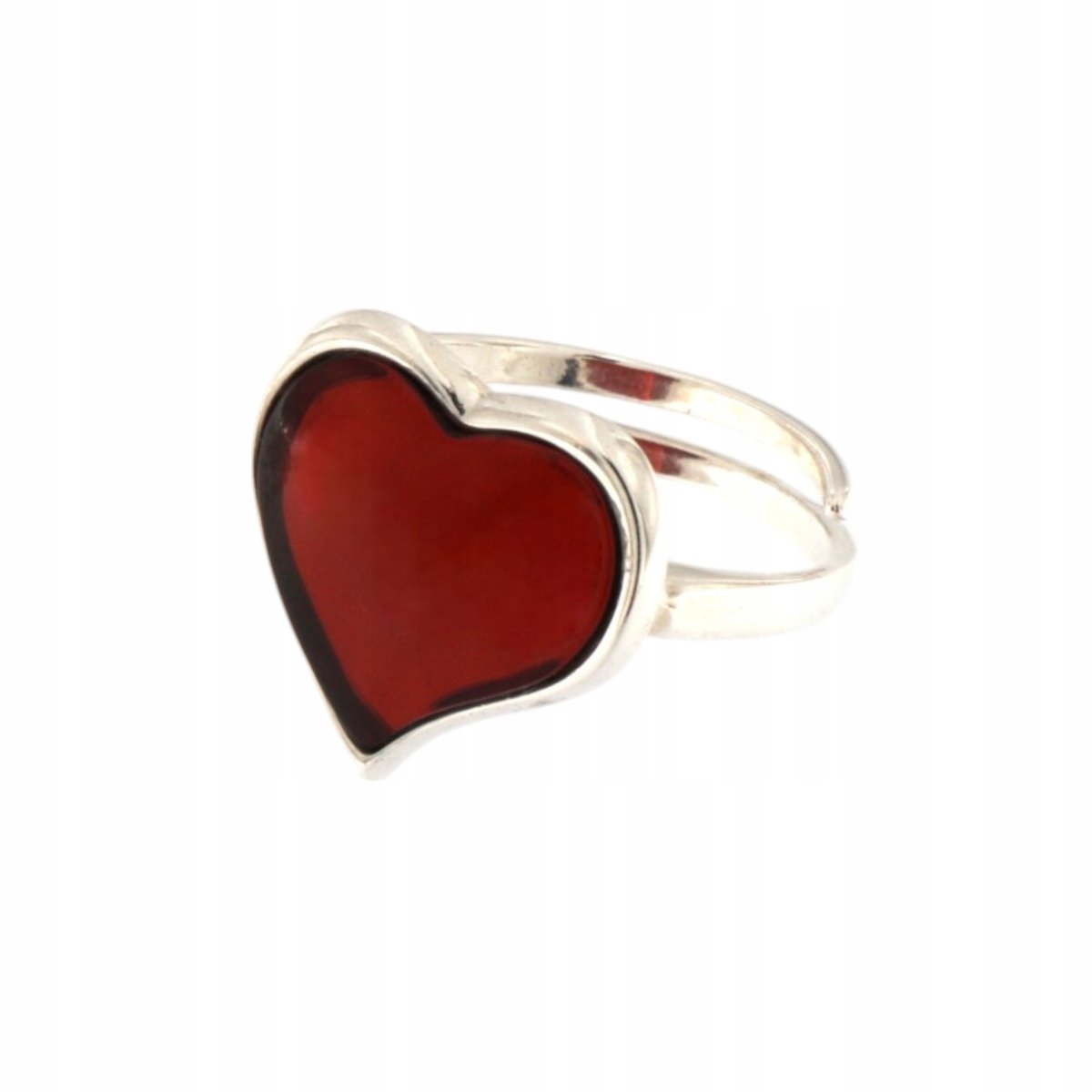 Pierścionek serce srebro 925 regulowany z bursztynem wiśniowym