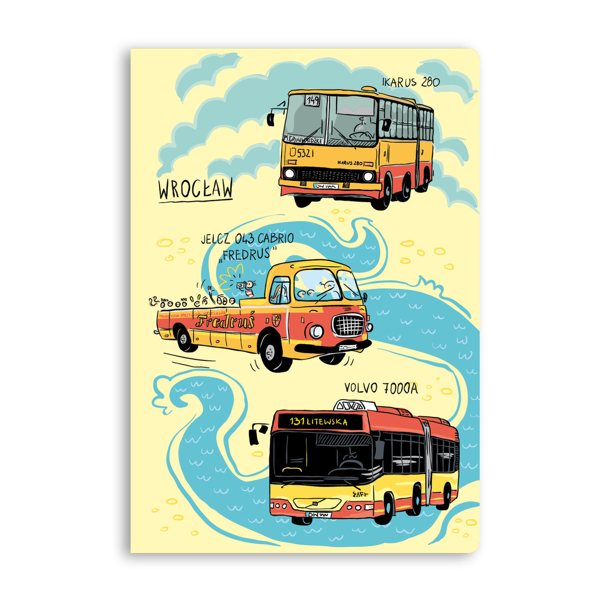 Zeszyt A5 Gliniana Kura WROCŁAW AUTOBUSYy 60 kartek, kratka