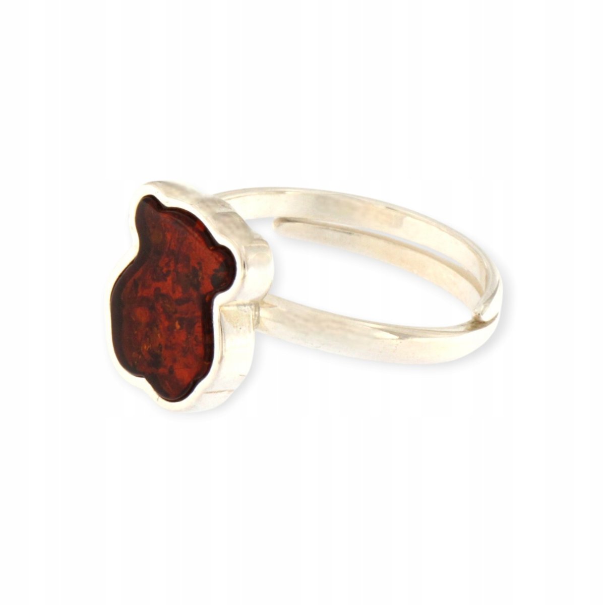 Pierścionek srebrny z bursztynem - pierścionek miś z bursztynem