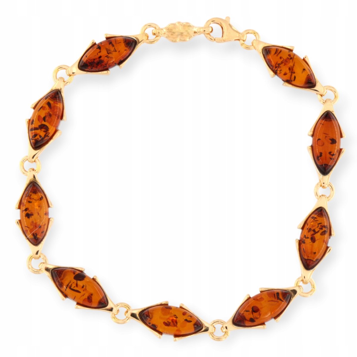 Bransoletka Srebro 925 - Bransoletka bursztynowa pozłacana koniak