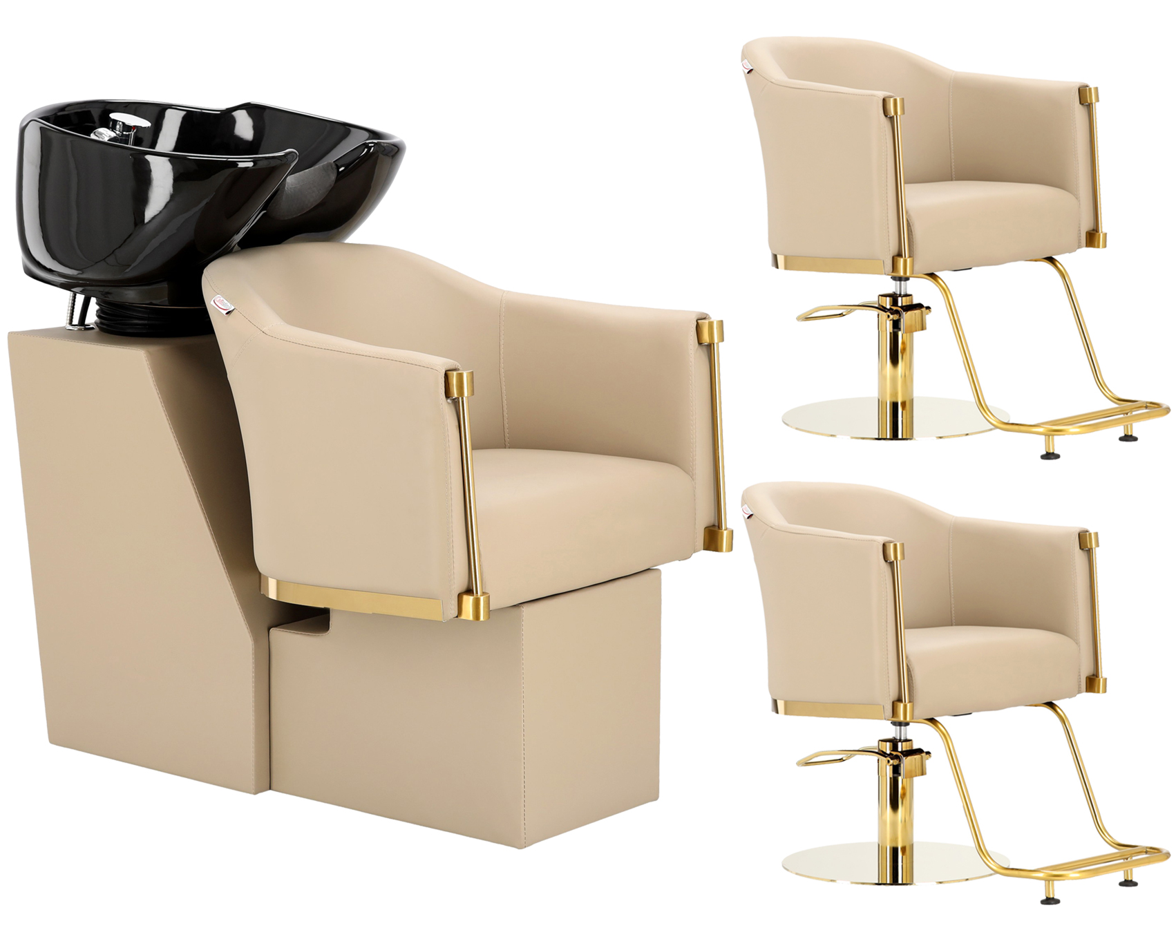 Zestaw Lincoln myjnia fryzjerska i 2x fotel fryzjerski hydrauliczny obrotowy podnóżek do salonu fryzjerskiego myjka ruchoma misa armatura bateria słuchawka