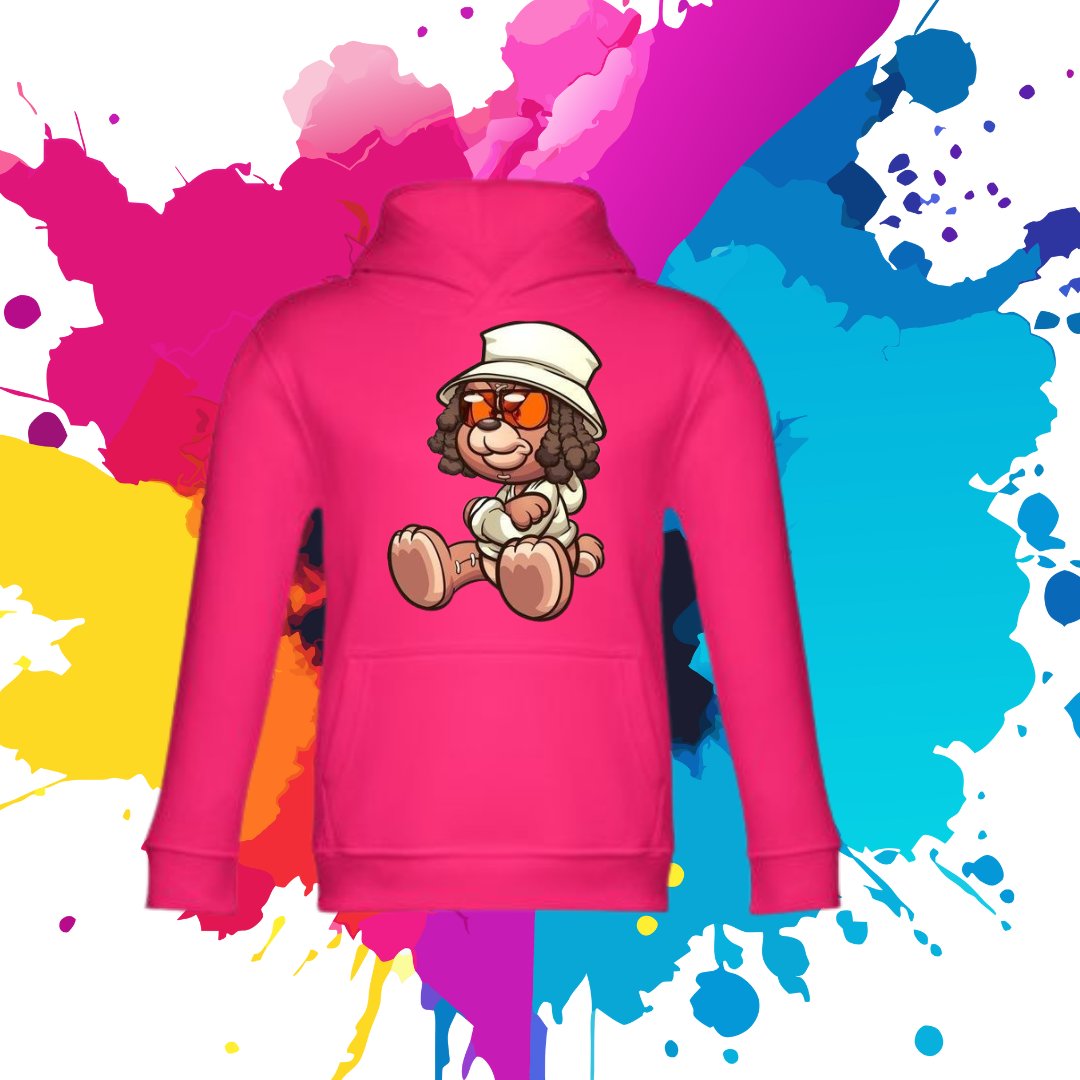 Bluza dziecięca typu kangurka z kapturem w kolorze różowym z nadrukiem miś Edzio 6 lat