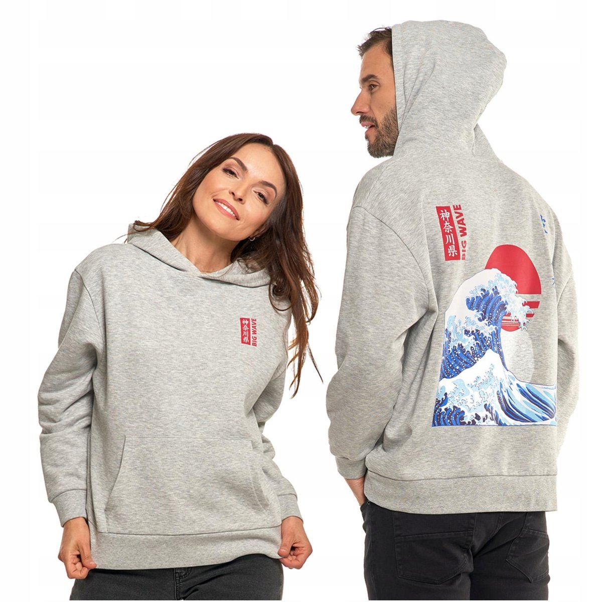 BLUZA UNISEX z Kapturem Luźna Szara Nadruk Męska i Damska MORAJ 3XL