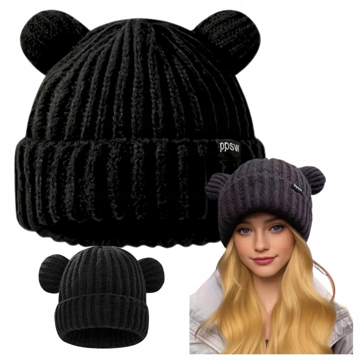 Czapka Zimowa Damska Modna Na Zimę Ciepła Miś Z Uszami Dla Niej