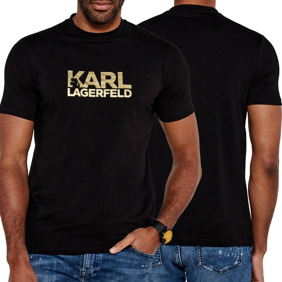 Karl Lagerfeld t-shirt męski czarny koszulka bawełna 755087-551235-160 2XL