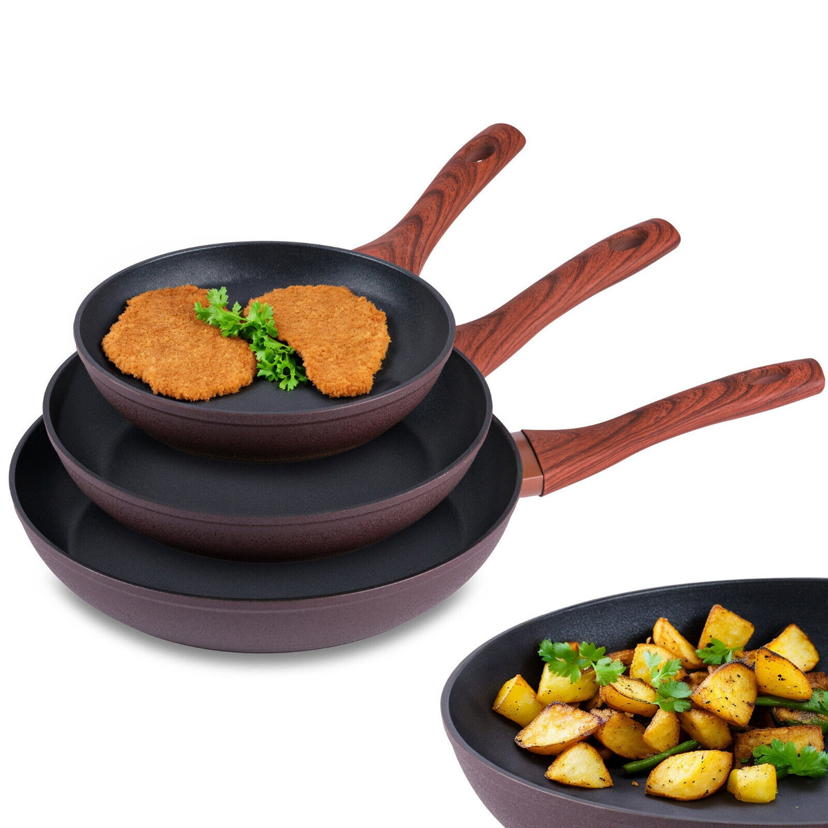 ZESTAW PATELNI 20/24/28 cm INDUKCJA PATELNIE NON STICK ILAG 3x PATELNIA GAZ