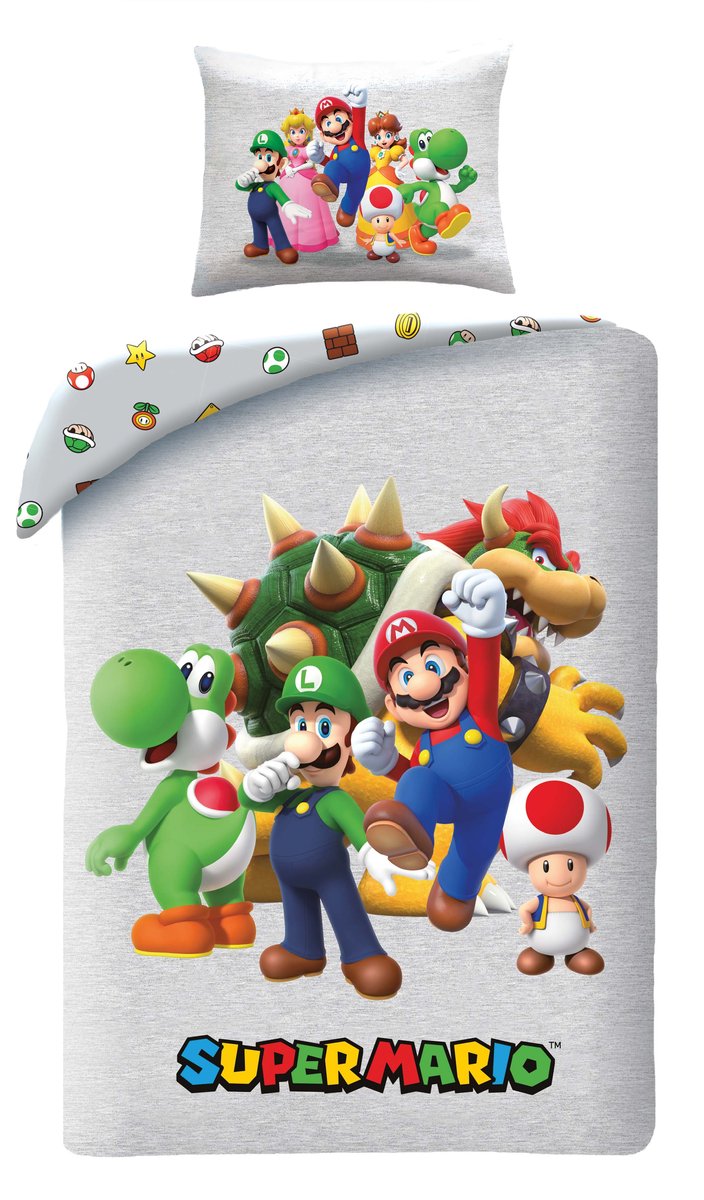 Pościel dziecięca Super Mario 140x200 cm Halantex Mikrofibra Luigi Grzybki