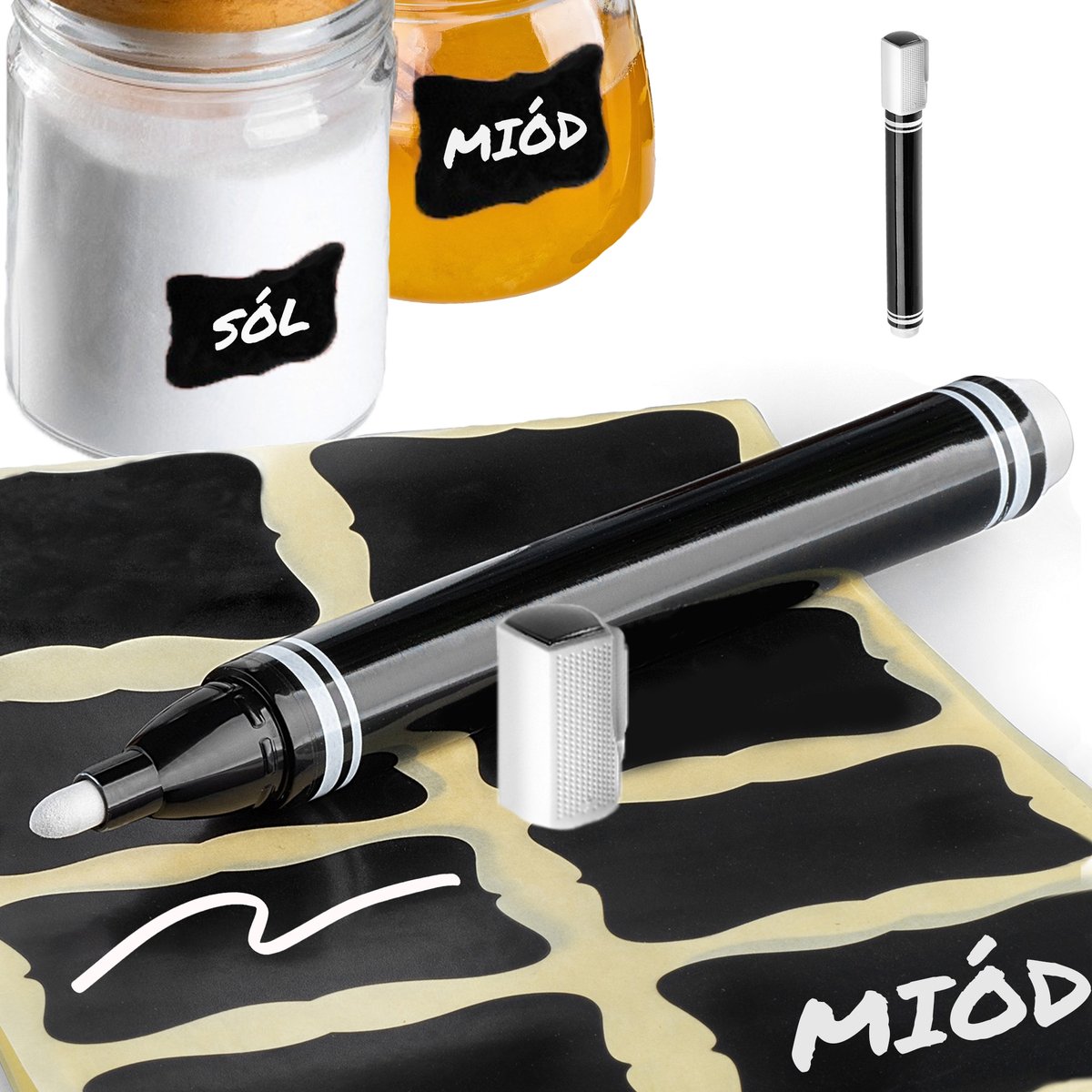 PISAK DO ETYKIET ZMAZYWALNY KREDOWY NAKLEJEK POJEMNIKÓW SŁOIKÓW ZMYWALNY