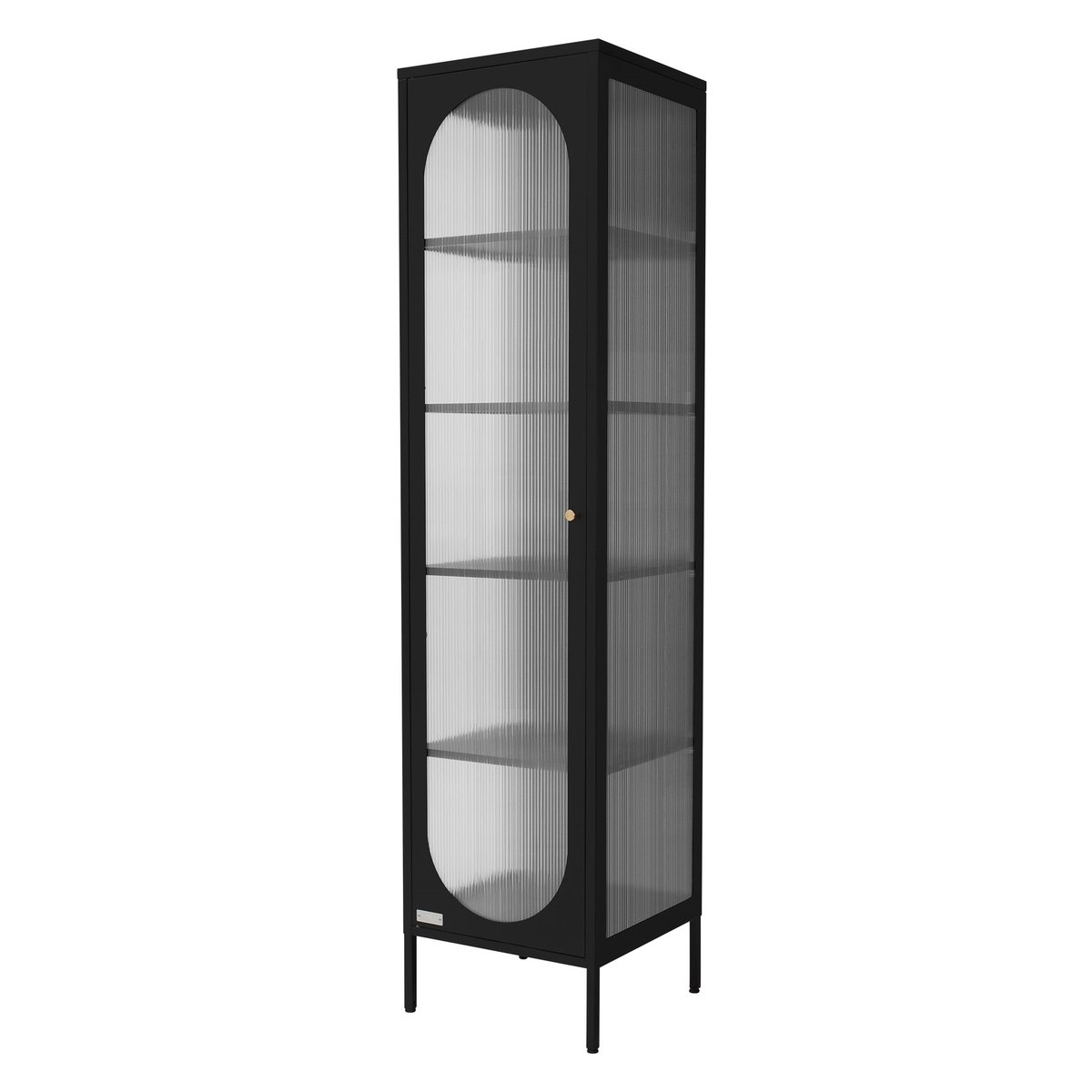 Gablota 42x175x40 cm czarna waska gablota z 5 pólkami i 1 drzwiami metalowa
