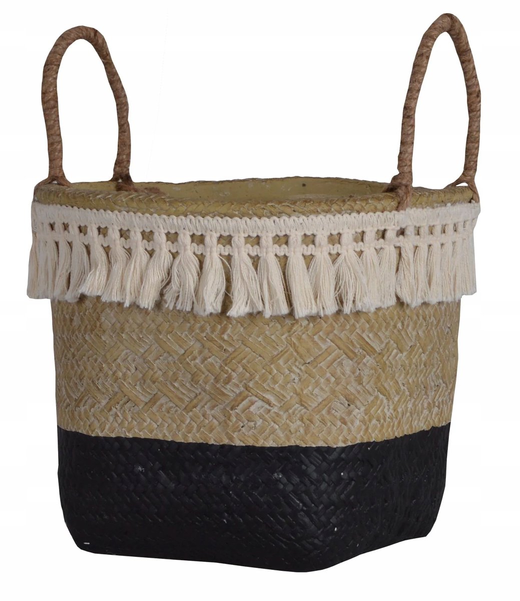 Osłonka BOHO betonowa beżowo czarna koszyk 17x17 cm