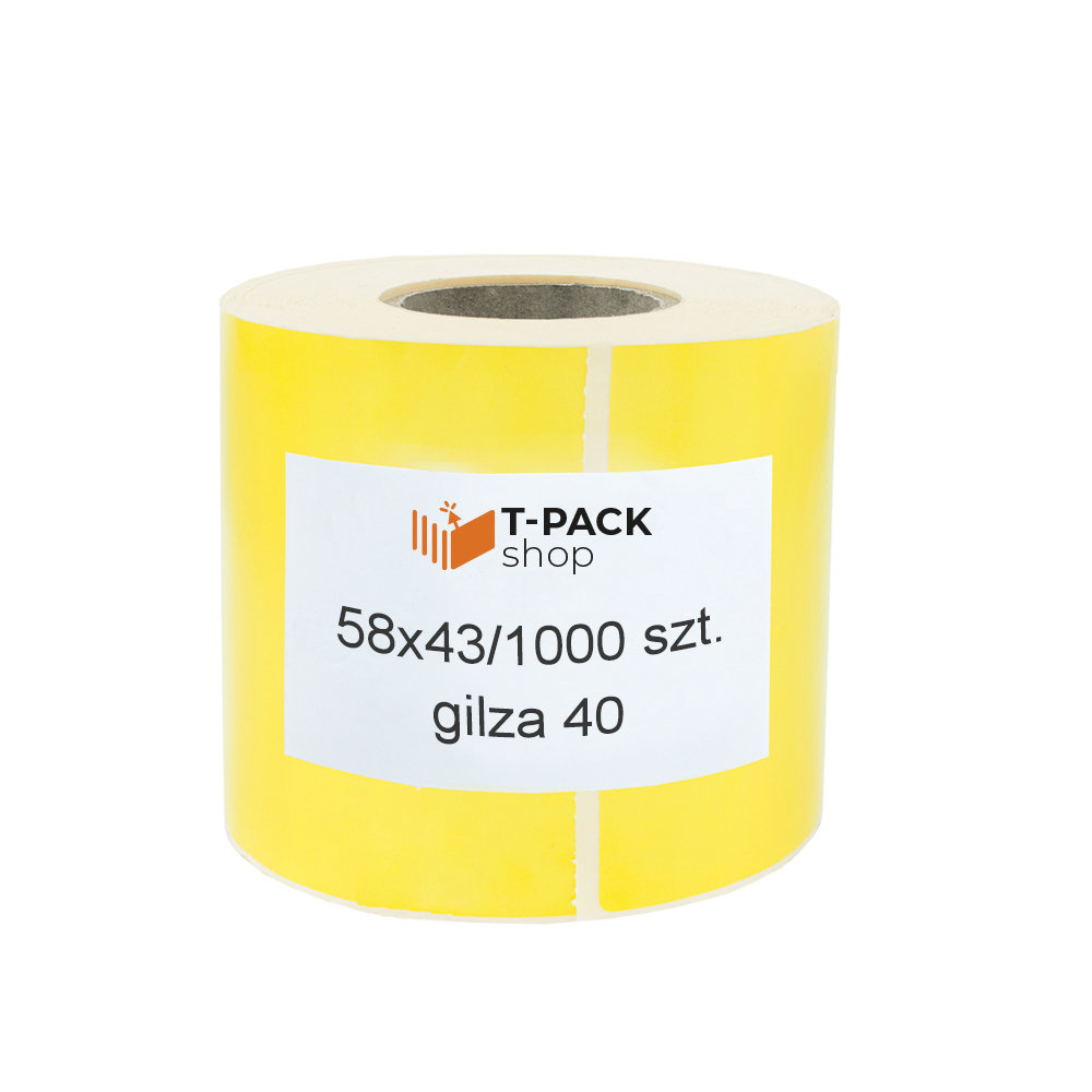 Etykiety termiczne samoprzylepne żółte 58x43 mm 1000szt Ø40mm