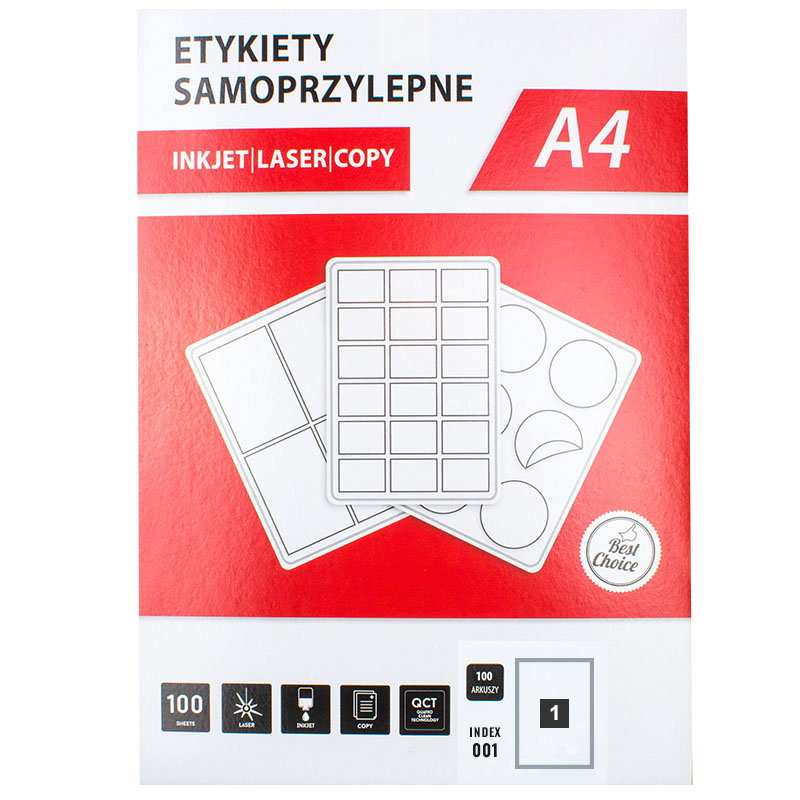 Etykiety naklejki samoprzylepne,210x297mm 1szt. na a4 - 100 ark- 100 etykiet