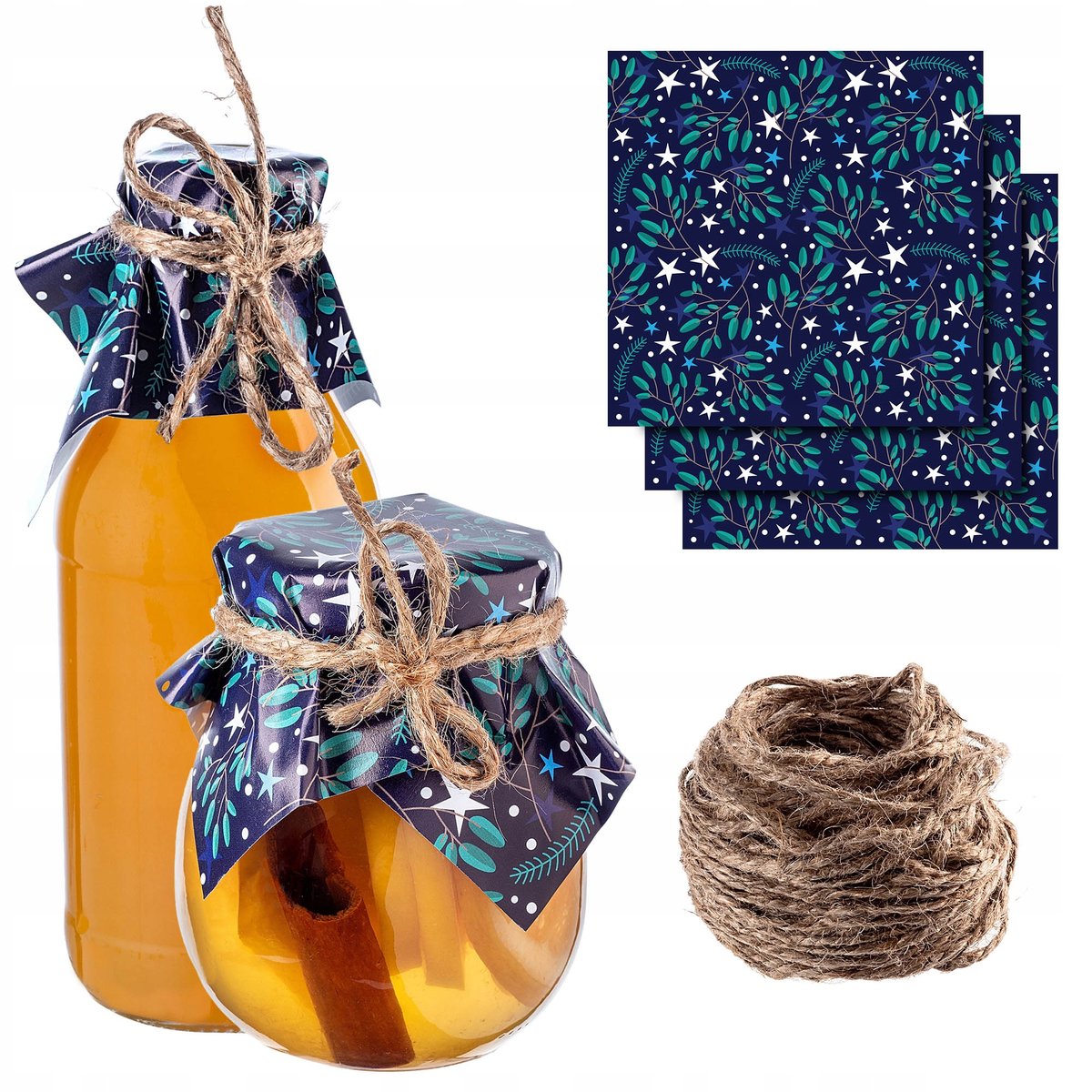 KAPTURKI NAKŁADKI NA SŁOIKI PRZETWORY BUTELKI SERWETKI + SZNUREK JUTOWY x50