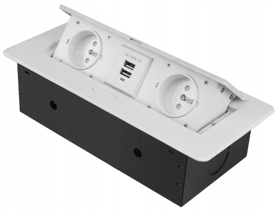 Gniazdo blatowe z pokrywą podwójne 2xUSB białe GB2PL+2-WHITE