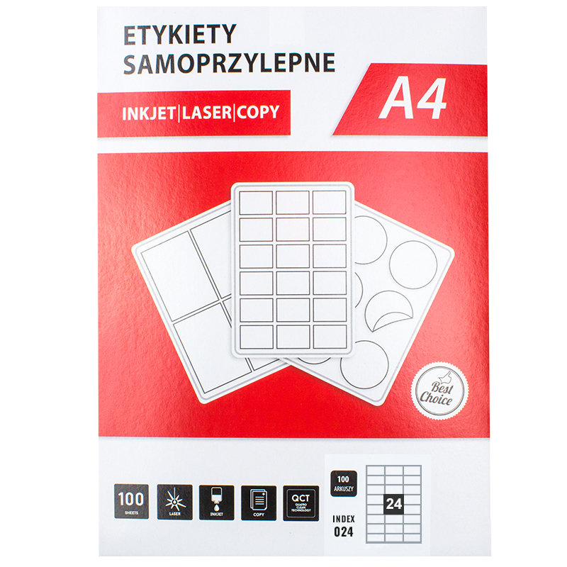 Etykiety naklejki samoprzylepne, 70x37mm 24szt. na a4 - 100 ark- 2400 etykiet