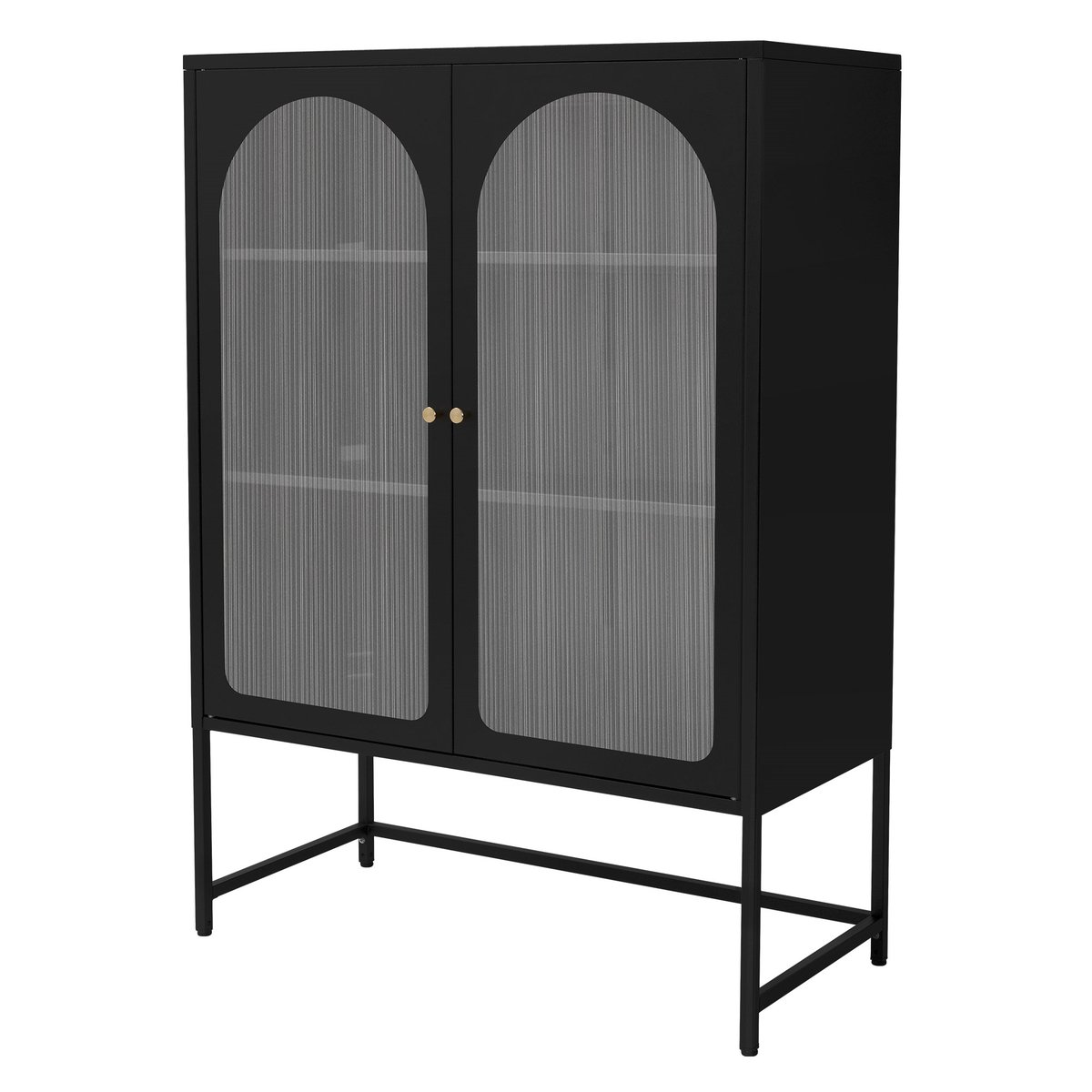 Witryna 85 x 120 x 40 cm czarna z 3 pólkami i 2 drzwiami metalowa konstrukcja w stylu industrialnym