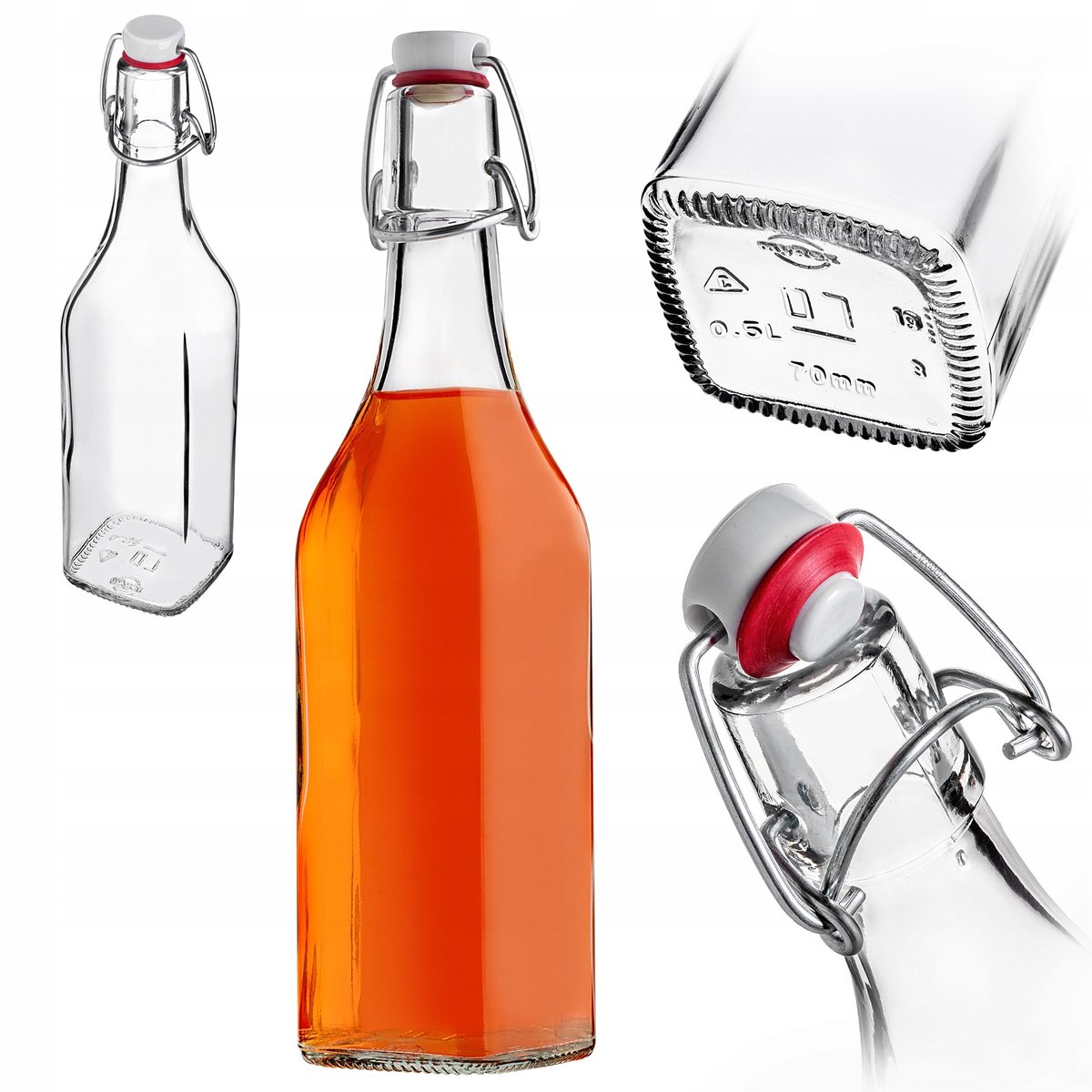 BUTELKA SZKLANA 500 ml 0,5L NA NALEWKI WINO NAPOJE Z KORKIEM MECHANICZNYM