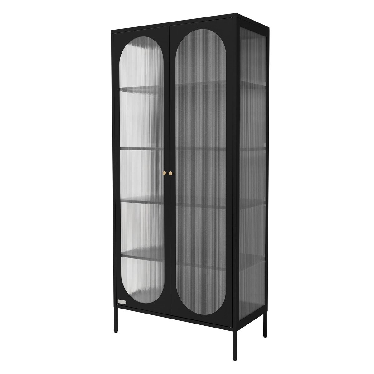 Witryna 80x175x40 cm czarna z 5 pólkami i schowkami 2 drzwiami Metalowa