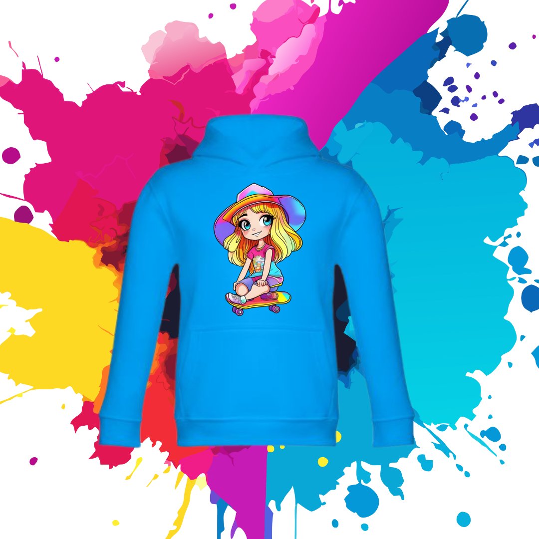 Bluza dziecięca typu kangurka z kapturem w kolorze błękitnym z nadrukiem laleczka Lolly 4 lata