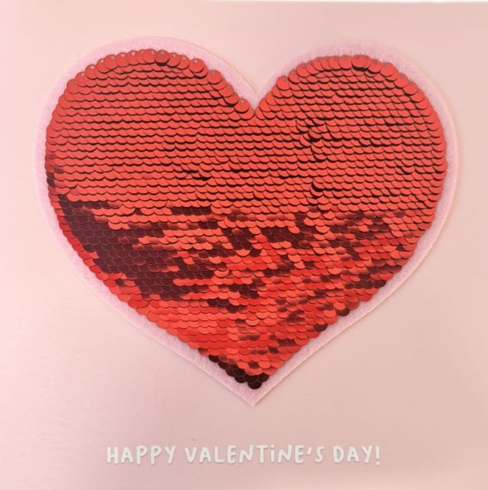 Kartka walentynkowa Happy Valentine`s Day! Cekinowe Serce