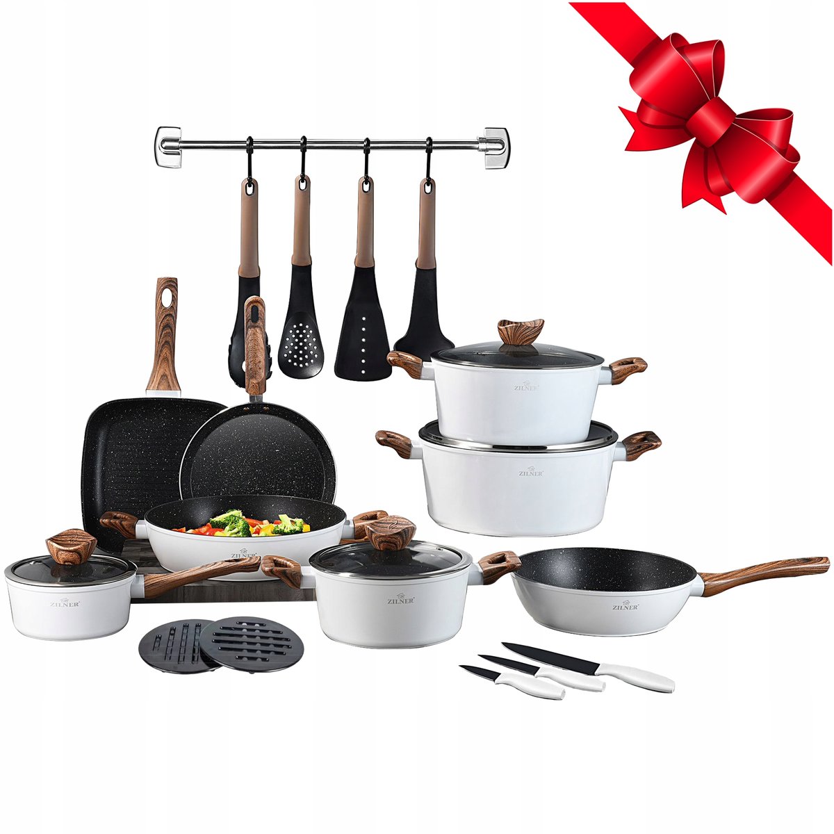 ZESTAW GARNKÓW NA INDUKCJĘ / GAZ KOMPLET 21 ELE. RONDEL PATELNIA ZILNER