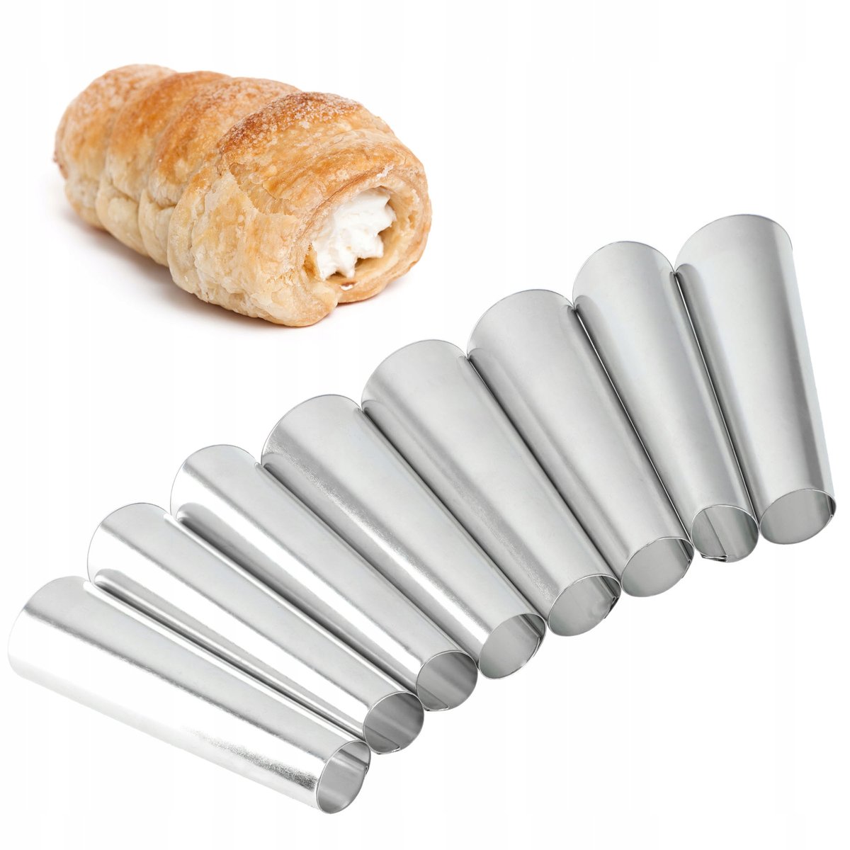 FOREMKI DO RUREK Z KREMEM DO PIECZENIA CIASTEK FORMA STALOWE 9CM 8 szt