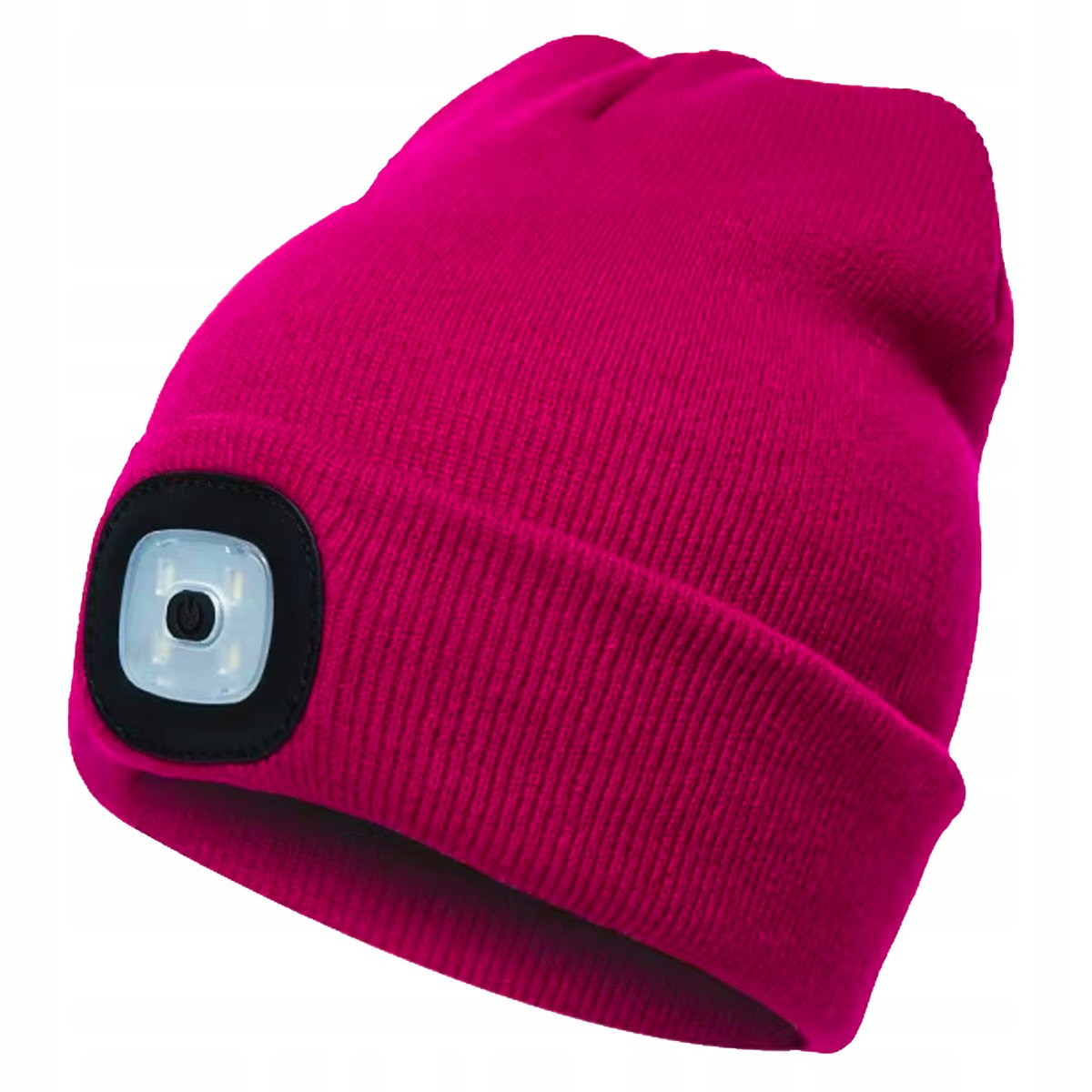 Czapka Zimowa z Latarką Lampką Czołową LED Ładowanie USB Ciepła fuksja