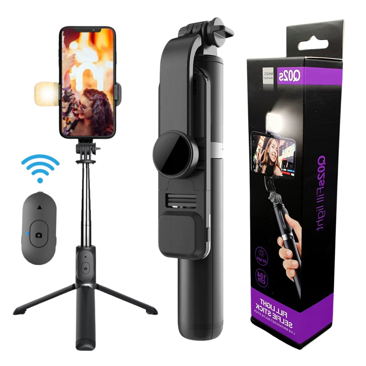 Selfie Stick, Uchwyt do selfie, Statyw z Lampą LED, Bezprzewodowy Pilot, Kilek do selfie, Tripod