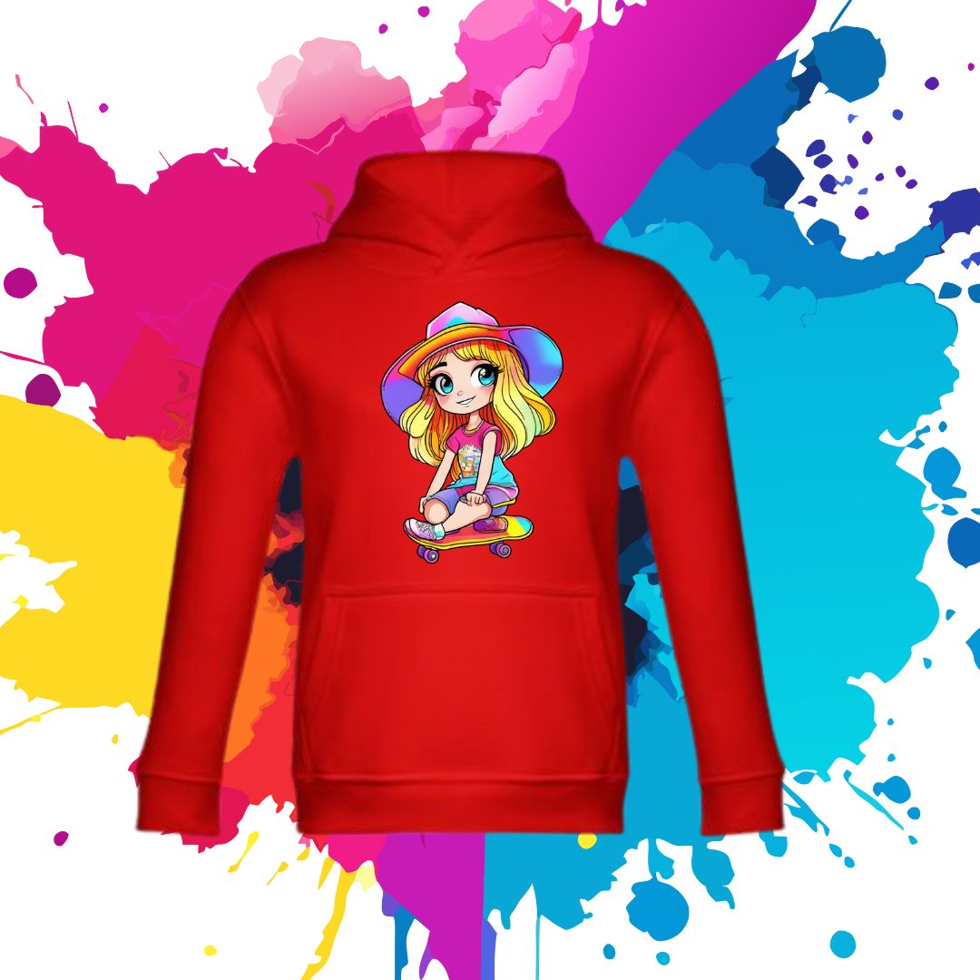 Bluza dziecięca typu kangurka z kapturem w kolorze czerwonym z nadrukiem laleczka Lolly 12 lat