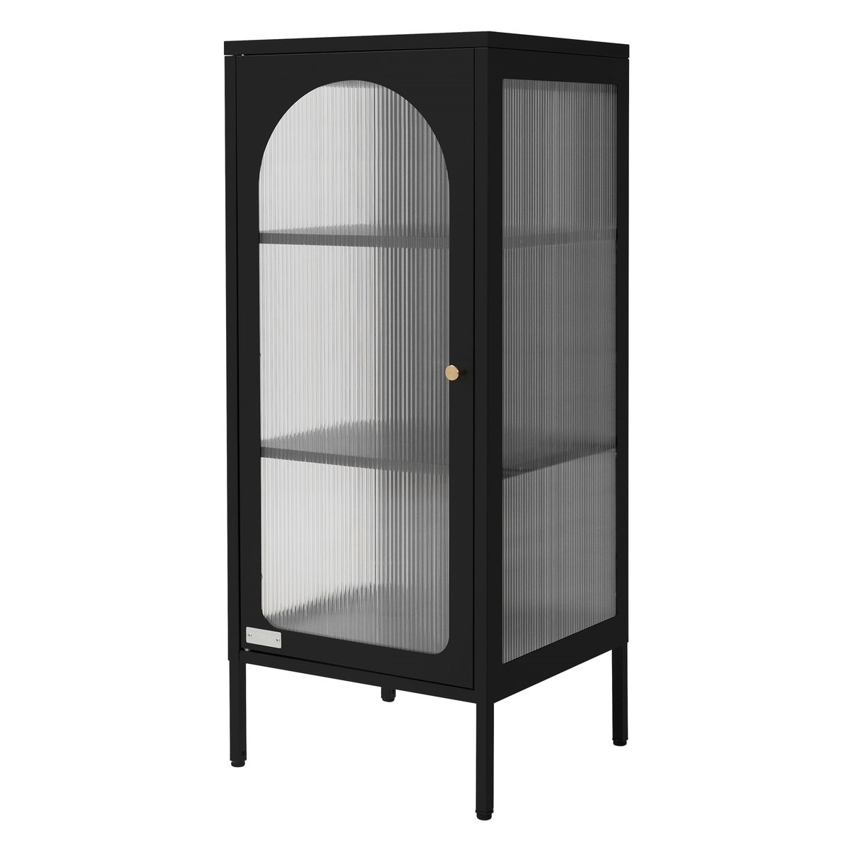 Gablota 42 x 102,5 x 40 cm czarna waska z 3 pólkami i 1 drzwiczkami metalowa industrialna