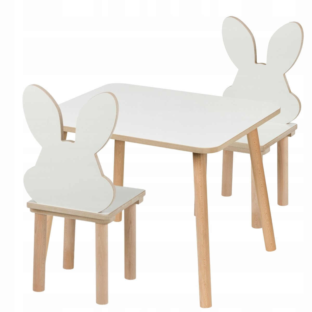 Stolik i dwa krzesełka Królik dla dzieci 50 x 60 x 47cm meble MDF + drewno